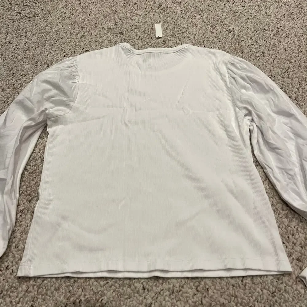 NWT Madewell Ribbed Puff Sleeve Top Sz XL White Peasant Preppy Casual